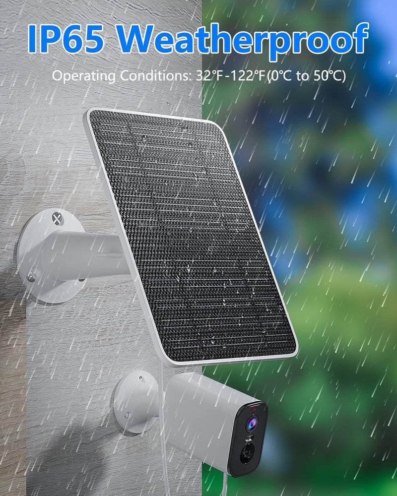 WININMETA Solar Panel for Security Camera, 5W USB Solar Panel for DC 5V Security Camera, Micro USB & USB-C Port Solar Panel, IP65 Waterproof Solar Charger for Camera,360° Adjustable Mounting 13ft Cable, 4 Pack - Image 3